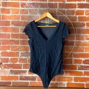 Black lace short sleeved bodysuit